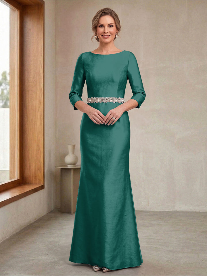 Sheath/Column Crew Neck 3/4 Sleeves Mother of the Bride Dresses with Beading &amp; Sash