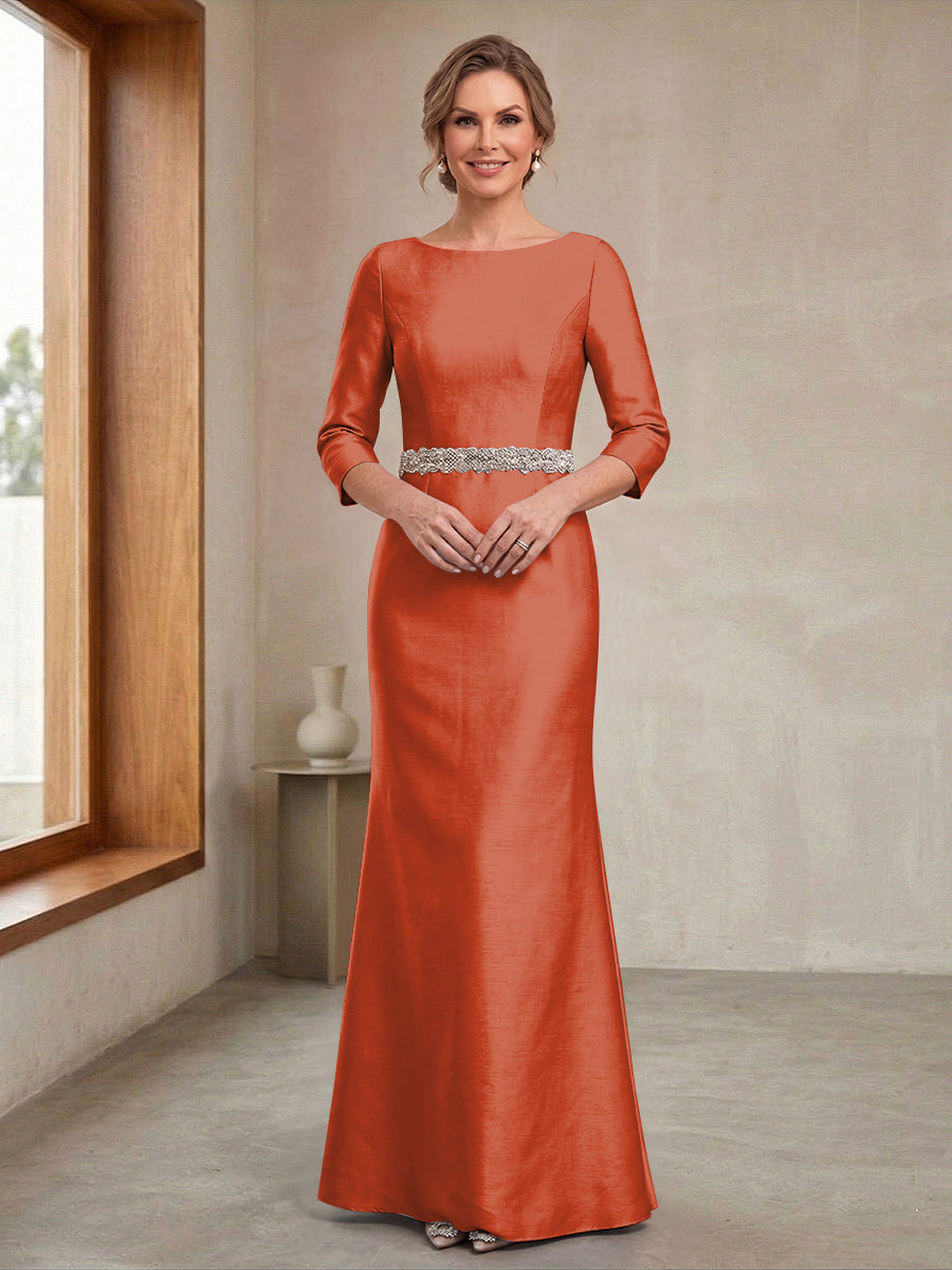 Sheath/Column Crew Neck 3/4 Sleeves Mother of the Bride Dresses with Beading &amp; Sash