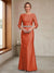 Sheath/Column Crew Neck 3/4 Sleeves Mother of the Bride Dresses with Beading & Sash