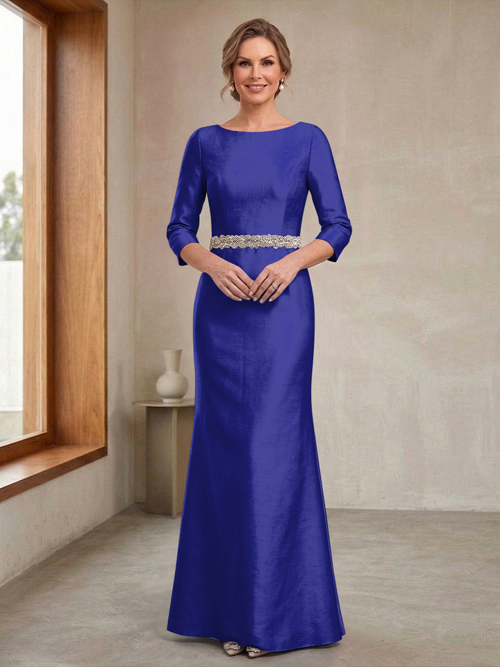 Sheath/Column Crew Neck 3/4 Sleeves Mother of the Bride Dresses with Beading &amp; Sash