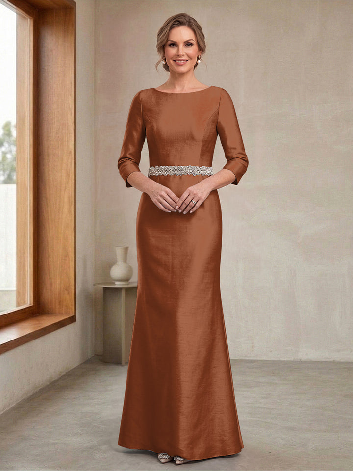 Sheath/Column Crew Neck 3/4 Sleeves Mother of the Bride Dresses with Beading &amp; Sash