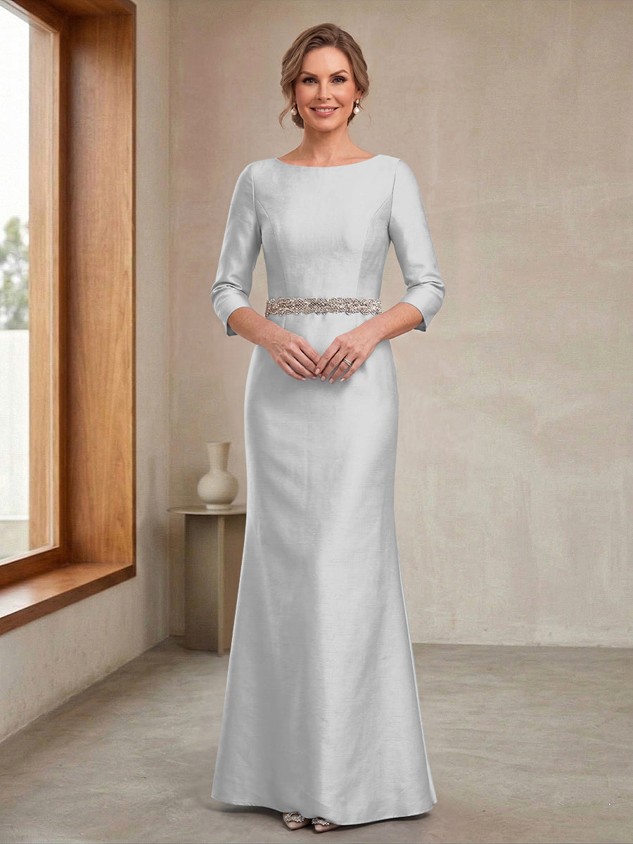 Sheath/Column Crew Neck 3/4 Sleeves Mother of the Bride Dresses with Beading &amp; Sash