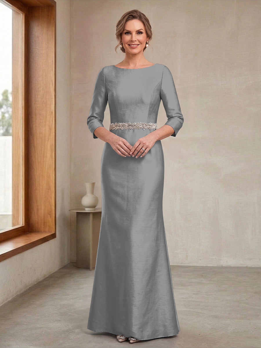 Sheath/Column Crew Neck 3/4 Sleeves Mother of the Bride Dresses with Beading &amp; Sash