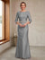 Sheath/Column Crew Neck 3/4 Sleeves Mother of the Bride Dresses with Beading & Sash