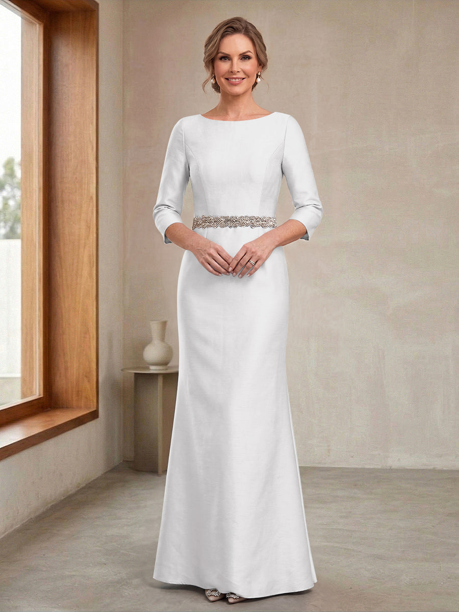 Sheath/Column Crew Neck 3/4 Sleeves Mother of the Bride Dresses with Beading &amp; Sash