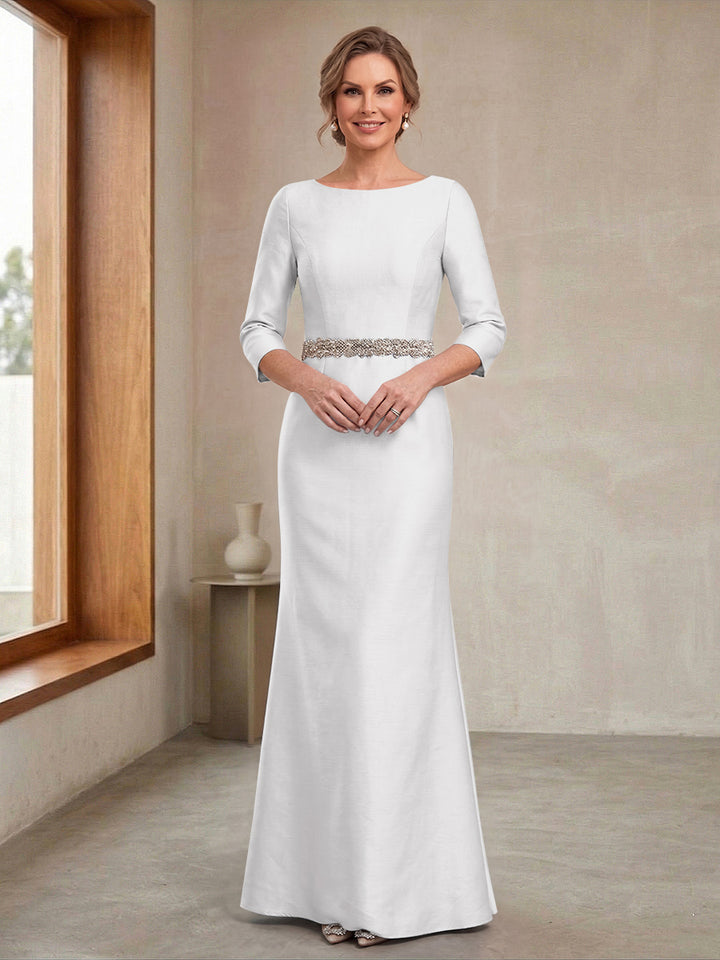 Sheath/Column Crew Neck 3/4 Sleeves Mother of the Bride Dresses with Beading &amp; Sash