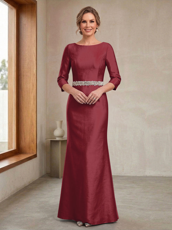 Sheath/Column Crew Neck 3/4 Sleeves Mother of the Bride Dresses with Beading &amp; Sash