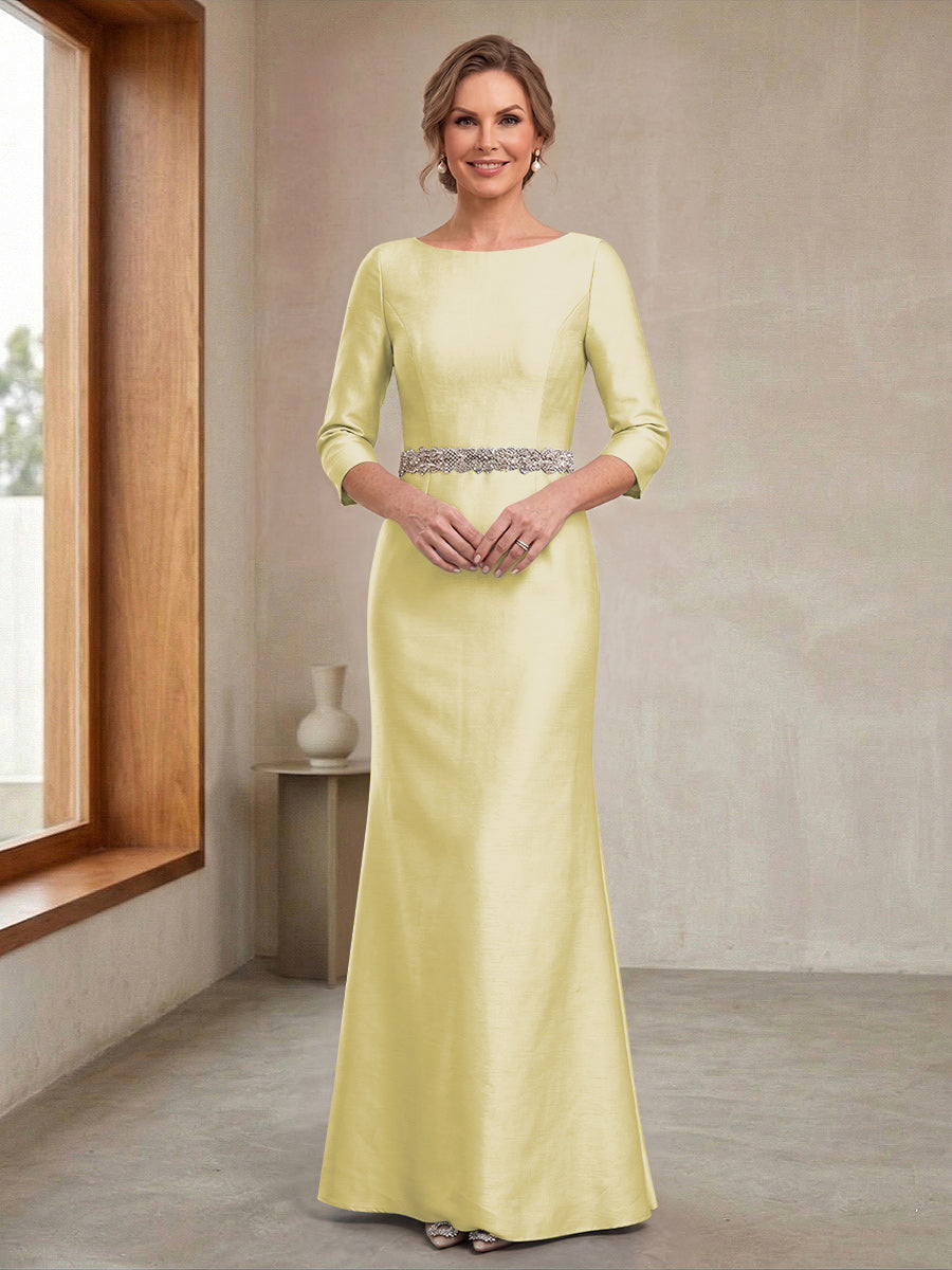Sheath/Column Crew Neck 3/4 Sleeves Mother of the Bride Dresses with Beading & Sash