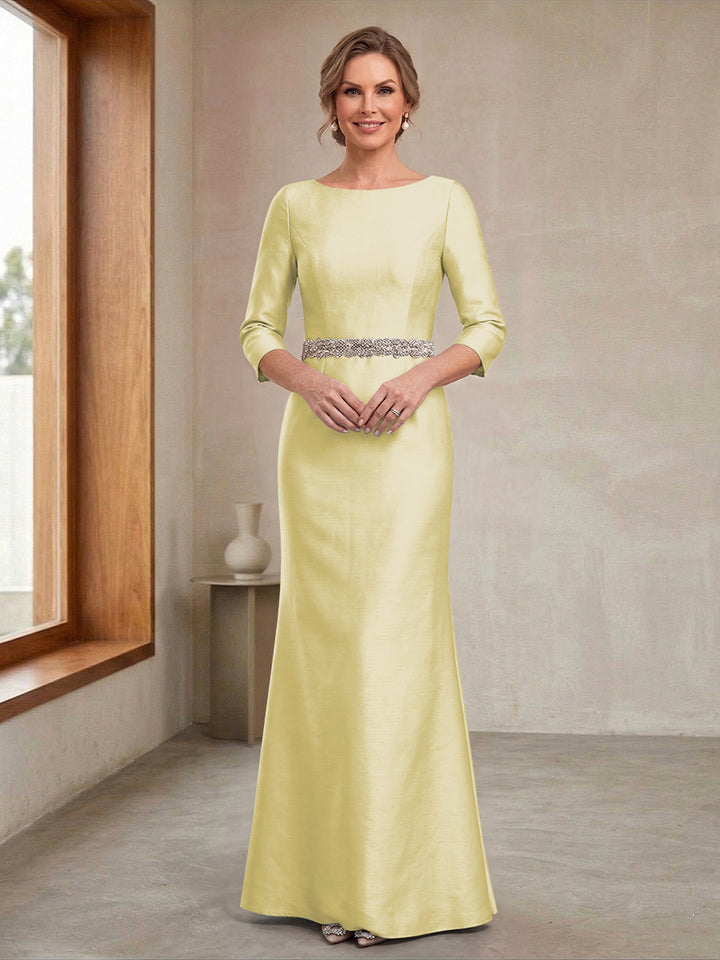 Sheath/Column Crew Neck 3/4 Sleeves Mother of the Bride Dresses with Beading &amp; Sash