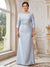 Sheath/Column Crew Neck 3/4 Sleeves Plus Size Mother of the Bride Dresses with Beading & Sash