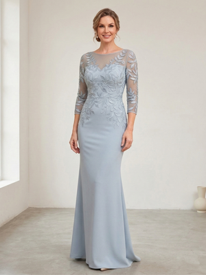 Trumpet/Mermaid Scoop 3/4 Sleeves Floor-Length Mother of the Bride Dresses with Embroidery