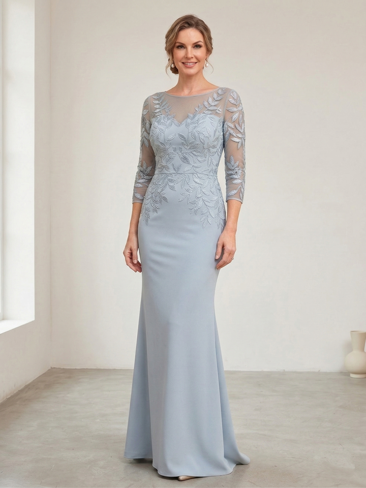 Trumpet/Mermaid Scoop 3/4 Sleeves Floor-Length Mother of the Bride Dresses with Embroidery