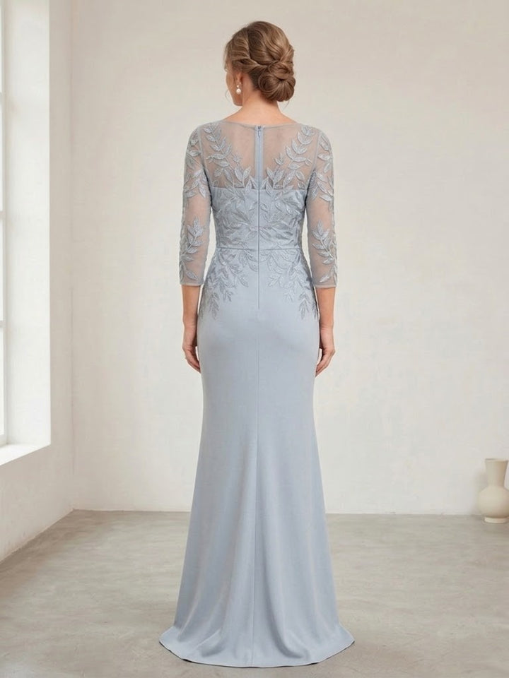 Trumpet/Mermaid Scoop 3/4 Sleeves Floor-Length Mother of the Bride Dresses with Embroidery