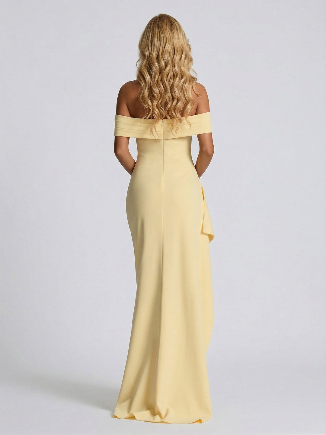 Sheath/Column Off-the-Shoulder Scarf Wrap Floor-Length Bridesmaid Dresses with Pleats &amp; Split Side