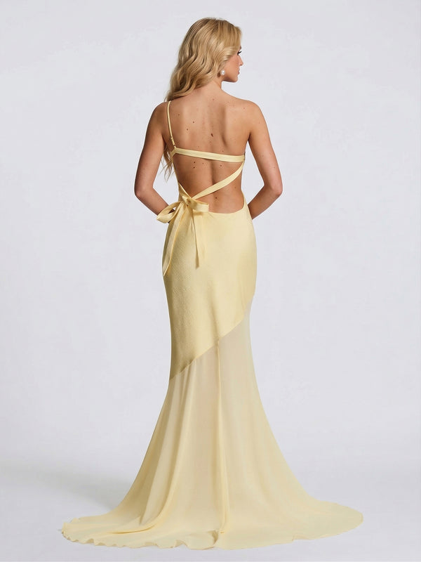 Trumpet/Mermaid One-Shoulder Sweep train/brush train Bridesmaid Dresses with Bowknot