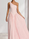 A-Line/Princess One-Shoulder Floor-Length Bridesmaid Dresses with Pleats
