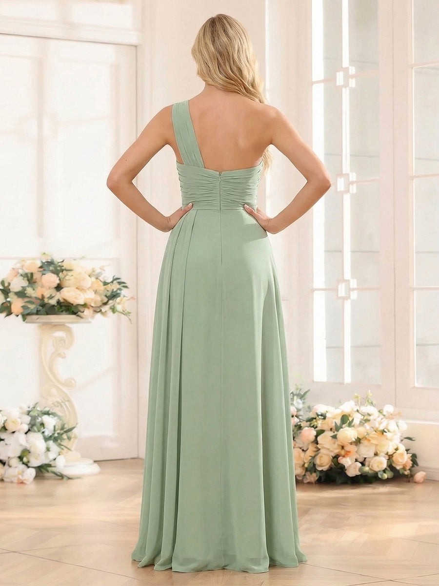 Sheath/Column One-Shoulder Floor-Length Bridesmaid Dresses with Ruched &amp; Split Side