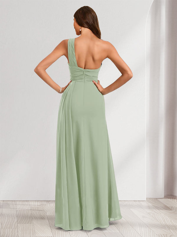 Sheath/Column One-Shoulder Floor-Length Bridesmaid Dresses with Ruched & Split Side