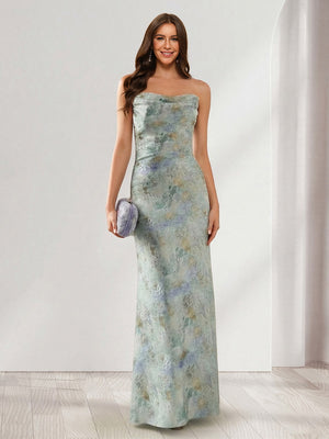 Sheath/Column Strapless Sleeveless Floor-Length Bridesmaid Dresses with floral