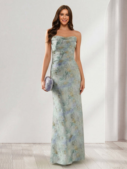 Sheath/Column Strapless Sleeveless Floor-Length Bridesmaid Dresses with floral