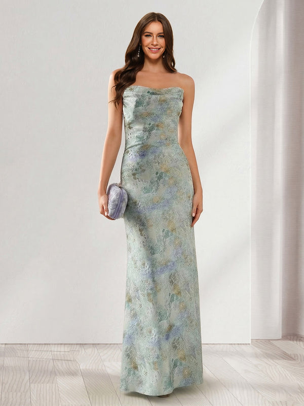 Sheath/Column Strapless Sleeveless Floor-Length Bridesmaid Dresses with floral