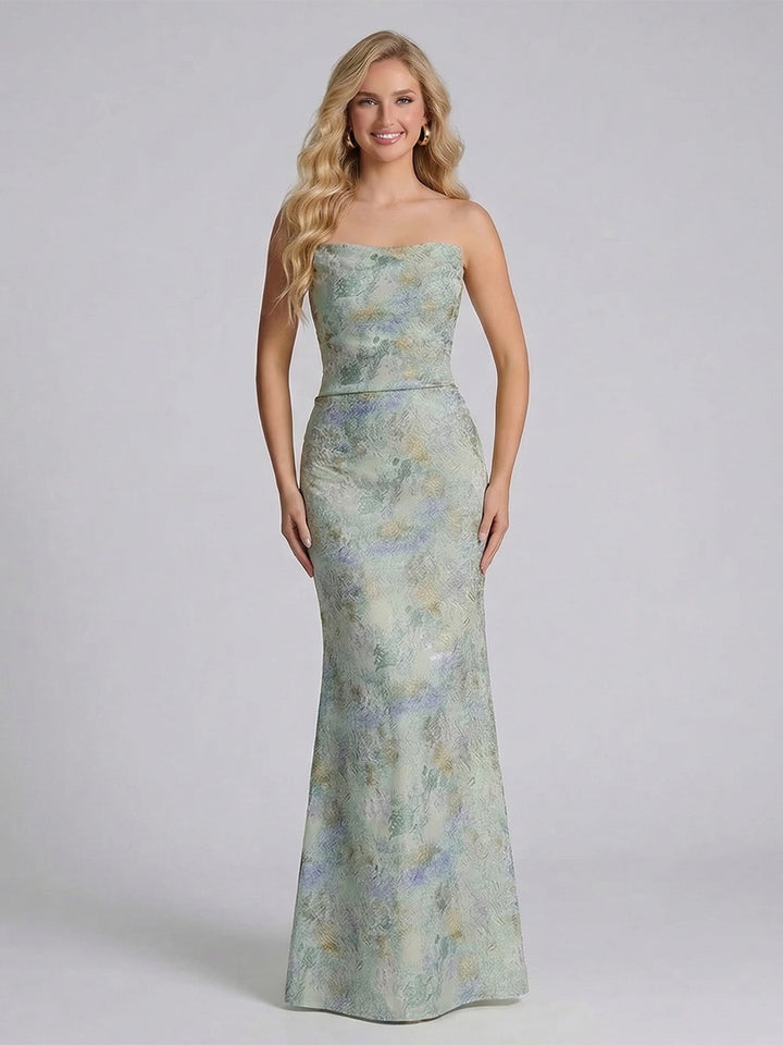 Sheath/Column Strapless Sleeveless Floor-Length Bridesmaid Dresses with floral