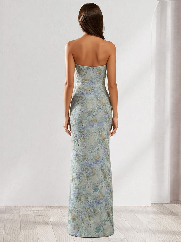 Sheath/Column Strapless Sleeveless Floor-Length Bridesmaid Dresses with floral