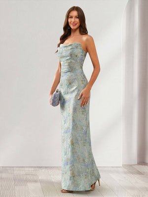 Sheath/Column Strapless Sleeveless Floor-Length Bridesmaid Dresses with floral