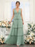 A-Line/Princess V-Neck Sleeveless Floor-Length Bridesmaid Dresses with Pleats & Ruffles