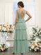 A-Line/Princess V-Neck Sleeveless Floor-Length Bridesmaid Dresses with Pleats & Ruffles