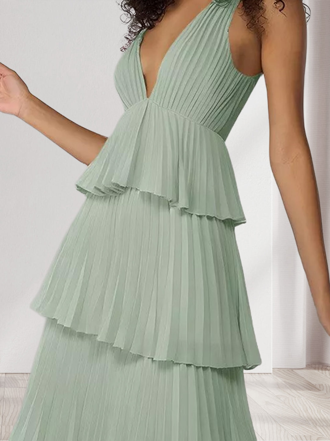 A-Line/Princess V-Neck Sleeveless Floor-Length Bridesmaid Dresses with Pleats &amp; Ruffles