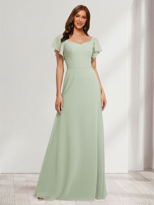 A-Line/Princess Sweetheart Short Sleeves Floor-Length Bridesmaid Dresses with Ruffles