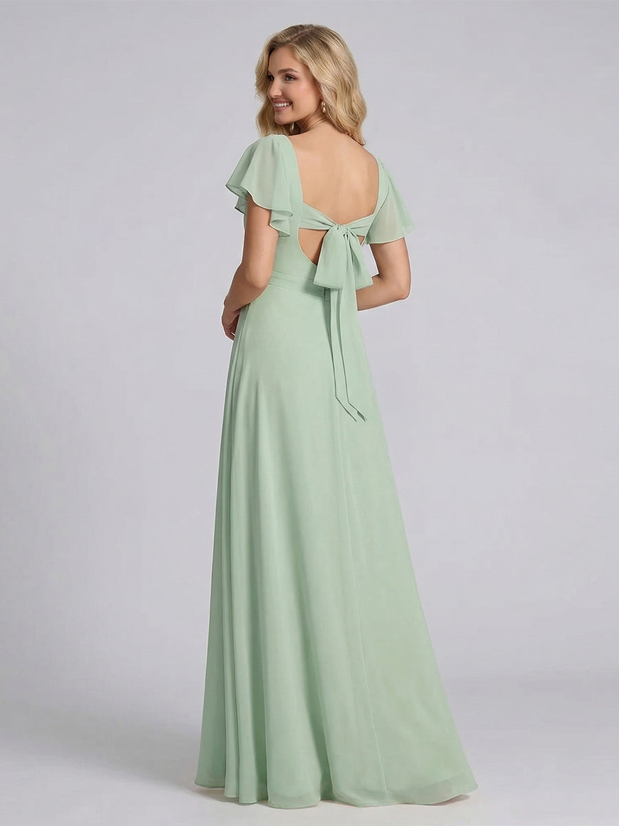 A-Line/Princess Sweetheart Short Sleeves Floor-Length Bridesmaid Dresses with Ruffles