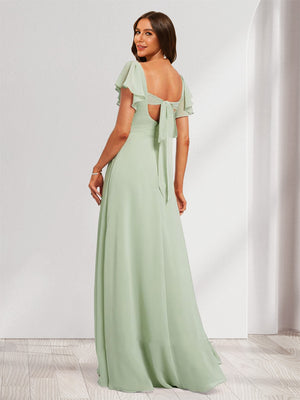 A-Line/Princess Sweetheart Short Sleeves Floor-Length Bridesmaid Dresses with Ruffles