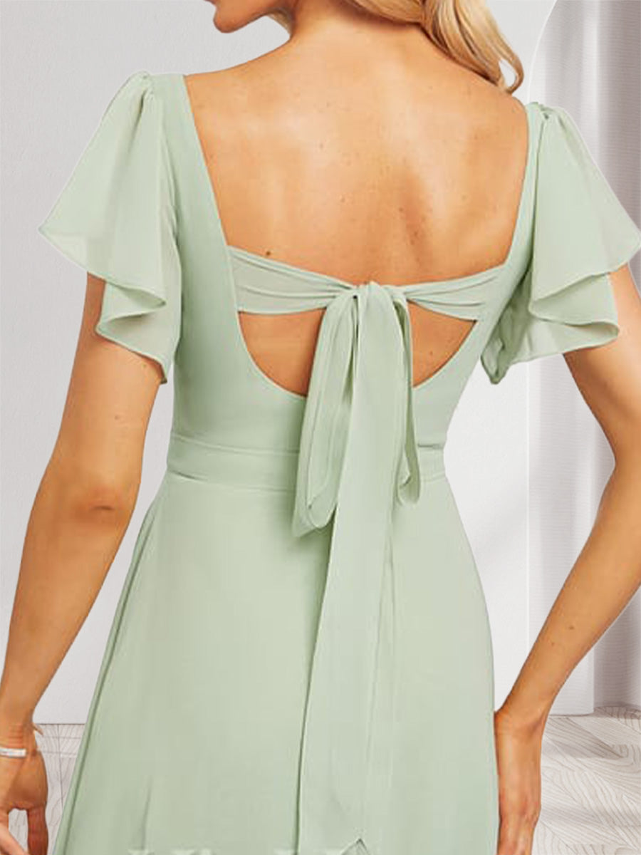 A-Line/Princess Sweetheart Short Sleeves Floor-Length Bridesmaid Dresses with Ruffles