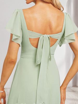 A-Line/Princess Sweetheart Short Sleeves Floor-Length Bridesmaid Dresses with Ruffles