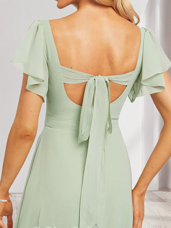 A-Line/Princess Sweetheart Short Sleeves Floor-Length Bridesmaid Dresses with Ruffles