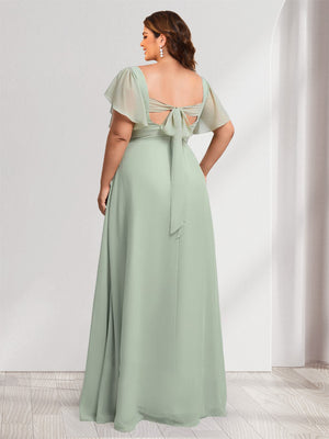 A-Line/Princess Sweetheart Short Sleeves Floor-Length Plus Size Bridesmaid Dresses with Ruffles
