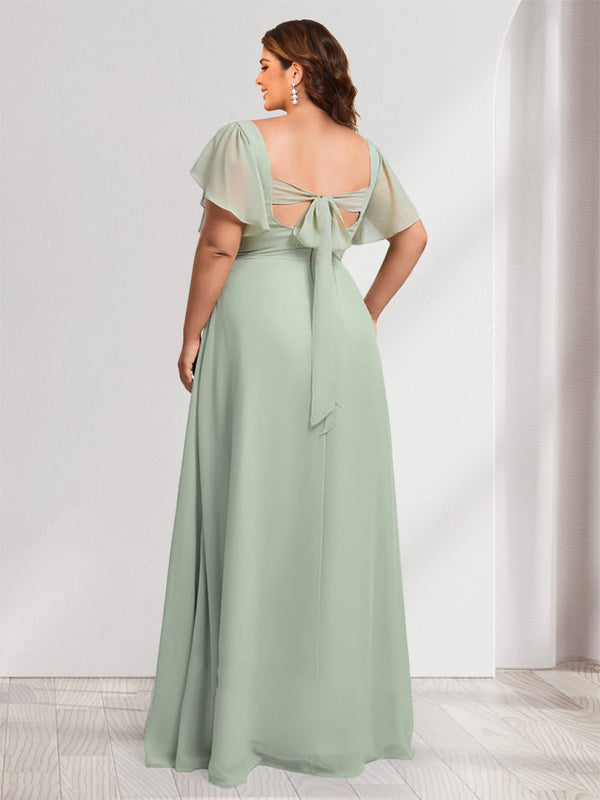 A-Line/Princess Sweetheart Short Sleeves Floor-Length Plus Size Bridesmaid Dresses with Ruffles