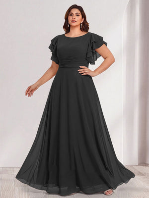 A-Line/Princess Scoop Short Sleeves Floor-Length Plus Size Bridesmaid Dresses with Ruffles & Ruched