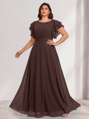 A-Line/Princess Scoop Short Sleeves Floor-Length Plus Size Bridesmaid Dresses with Ruffles & Ruched