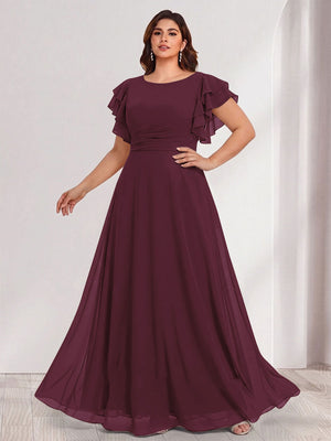 A-Line/Princess Scoop Short Sleeves Floor-Length Plus Size Bridesmaid Dresses with Ruffles & Ruched