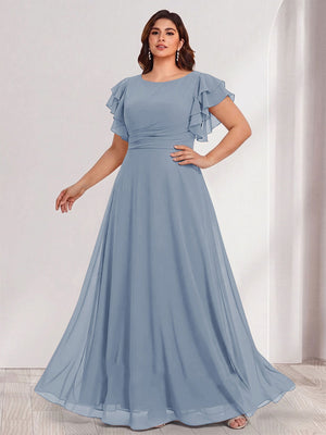 A-Line/Princess Scoop Short Sleeves Floor-Length Plus Size Bridesmaid Dresses with Ruffles & Ruched