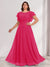 A-Line/Princess Scoop Short Sleeves Floor-Length Plus Size Bridesmaid Dresses with Ruffles & Ruched