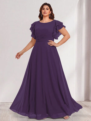 A-Line/Princess Scoop Short Sleeves Floor-Length Plus Size Bridesmaid Dresses with Ruffles & Ruched