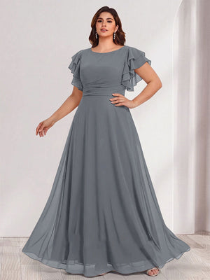 A-Line/Princess Scoop Short Sleeves Floor-Length Plus Size Bridesmaid Dresses with Ruffles & Ruched