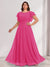 A-Line/Princess Scoop Short Sleeves Floor-Length Plus Size Bridesmaid Dresses with Ruffles & Ruched