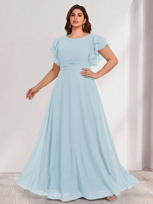 A-Line/Princess Scoop Short Sleeves Floor-Length Plus Size Bridesmaid Dresses with Ruffles & Ruched