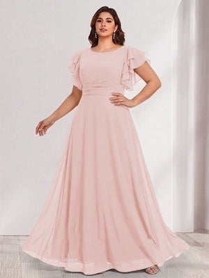 A-Line/Princess Scoop Short Sleeves Floor-Length Plus Size Bridesmaid Dresses with Ruffles & Ruched