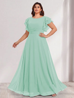 A-Line/Princess Scoop Short Sleeves Floor-Length Plus Size Bridesmaid Dresses with Ruffles & Ruched